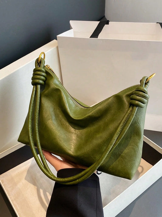 Medium Hobo Bag Dark Green Minimalist Top Handle For Daily Vintage Soft Crossbody Bag Retro PU Shoulder Bag Women Fashion Handbag Tote Purse